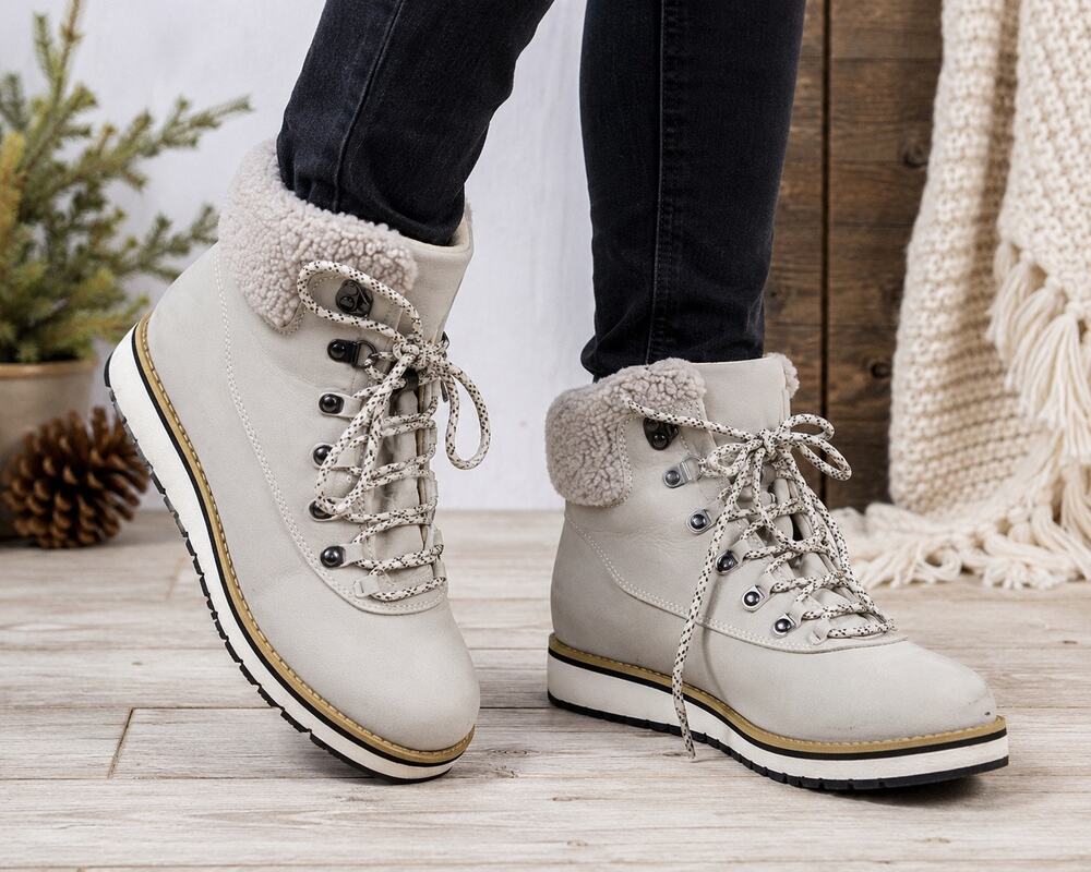 Nomad Aspen Sherpa Winter Hiking Boots Womens 7.5 Gray Cozy Lace Up